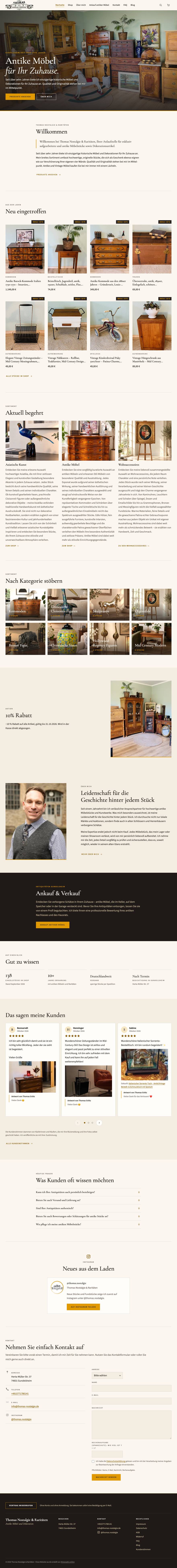 Full-length home page of Thomas Nostalgie & Raritäten, scroll to look through it